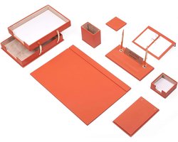 Lederen bureau Set - ORANJE - Bureau accessoires Set - 10 Accessoires - Office Desk Organizer Set - handgemaakte lederen bureau set - Manager Gift