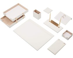 Lederen bureau Set - WIT - Bureau accessoires Set - 10 Accessoires - Office Desk Organizer Set - handgemaakte lederen bureau set - Manager Gift