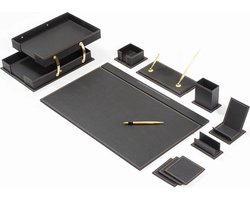 Lederen bureau Set - ZWART - Bureau accessoires Set - 12 Accessoires - Office Desk Organizer Set - handgemaakte lederen bureau set - Manager Gift