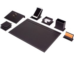 Lederen bureau Set -ZWART-WITTE NAAD - Bureau accessoires Set -9 Accessoires - Office Desk Organizer Set - handgemaakte lederen bureau set - Manager Gift