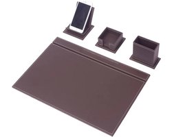Lederen Bureauset BRUIN -Wit Gestikt-4 Accessoires-Bureau Accessoires- Voor Kantoor-Bureau Accessoires-Office Organizer-Bureau Pad - Bureau Organizers En Accessoires