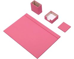 Lederen Bureauset PINK - Wit Gestikt-4 Accessoires-Bureau Accessoires - Voor Kantoor-Bureau Accessoires-Office Organizer-Bureau Pad - Bureau Organizers En Accessoires