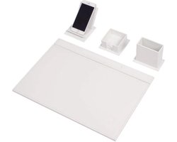 Lederen Bureauset WIT -Wit Gestikt-4 Accessoires-Bureau Accessoires- Voor Kantoor-Bureau Accessoires-Office Organizer-Bureau Pad - Bureau Organizers En Accessoires