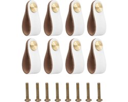 Lederen handgrepen voor meubels, 8 stuks, 6,4 x 2,5 cm, messing kop, waterafstotend, duurzaam en ideaal voor laden en kasten in gezinnen met kinderen