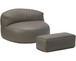 Lederen Lounge Stoel met Zitzak - Zonder Vulling - Voetenbank - Poef - Bank