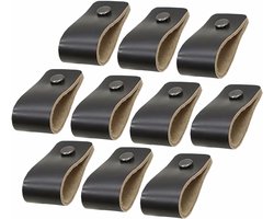 Lederen meubel grepen, kabinet handvat, 10 stks Meubels Lade Lederen Handvat Messing Trek Keuken Garderobe Kast Knoppen, Kast Handgrepen Schoenenkast Trekt Handvat Lade Deurknop (Color : Black, Size