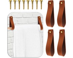 Lederen Wandhaken - Badkamer Keuken Slaapkamer - Riemen Hanger - Medium - Muur Opknoping - Bandhouder - Plank - Nordic Boho Decor - 4 Stuks - Geschikt voor Handdoeken - Geblazen Kleur