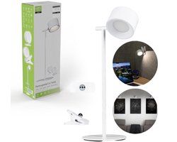 LED's Light 3 in 1 Oplaadbare draadloze Tafellamp Spotje – Oplaadbare Wandlamp op Batterijen Draadloos op accu – Dimbare Lamp op Accu met Klem - USB oplaadbaar - Wit
