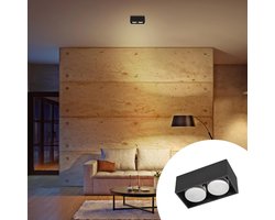 LED's Light Cube LED Plafondlamp - 2 lichtpunten - Draaibaar licht - Staal - 20 x 8 cm - Zwart - Gx53 ledlamp - Plafonniere - Plafonnieres - Plafoniere slaapkamer - Plafondlampen - Badkamerlamp - Plafond lamp