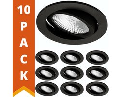 LED's Light Pro LED Inbouwspots zwart - Voordeelverpakking - Dimbaar en kantelbaar - 10 inbouwspotjes