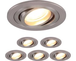 LED's Light Professionele Inbouwspotjes plafond zilver - Voor alle ruimtes - Draaibaar en Dimbaar - 6PACK - Inbouwspots - Inbouwspot - Inbouw spotjes