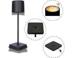 LED's Light Tafellamp Oplaadbaar - 3 kleuren - Draadloos en dimbaar – Aluminium - Moderne touch lamp – Nachtlamp Slaapkamer – Zwart