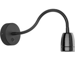 Ledscom.de Wandlamp POZ, zwanenhals, schakelaar, porselein, staal, zwart glanzend, rond, 1x E27 max. 300W