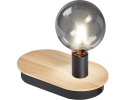 LEDVANCE DECOR Houten tafellamp USB, zwart/hout, E27
