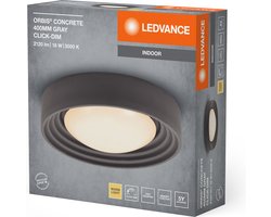 LEDVANCE ORBIS Concrete, grijze betonnen plafondlamp met LED, 18W, 1500lm, 3000K vriendelijk warm wit, dimbaar in 3 niveaus door te klikken, 400mm diameter, IP20 bescherming, geschikt voor badkamers