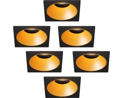 Ledvion – 6x LED Inbouwspot Rond 81x81mm – Zwart / Goud – Dimbaar – Kantelbaar – GU10 – 2700K – 3W – IP20