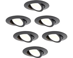 Ledvion – 6x LED Inbouwspot Zwart – Dimbaar – CCT – IP65 – Kantelbaar – Aluminium – Badkamer