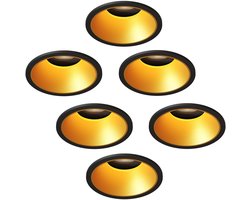 Ledvion – 6x Smart LED Inbouwspot Rond ø81mm – Zwart / Goud – Dimbaar – Kantelbaar – GU10 – RGB+CCT – 4.9W – IP20