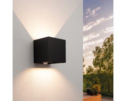 Ledvion - LED Wandlamp Incl. Sensor - 3000K - 2X3W - IP44 - Zwart - RVS