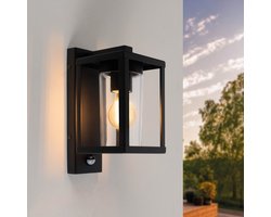 Ledvion - LED Wandlamp Incl. Sensor - E27 - IP44 - Zwart