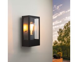 Ledvion - LED Wandlamp Incl. Sensor - E27 - IP44 - Zwart - RVS