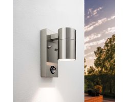 Ledvion - LED Wandlamp Incl. Sensor - GU10 - IP44 - Grijs - RVS