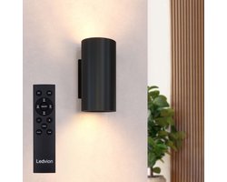 Ledvion - USB Oplaadbare Wandlamp met Afstandsbediening - Zwart - Draadloos - Dimbaar - 2700K - Binnen & Buiten - 4400 mAh - Rond