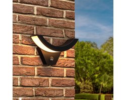 Leeds - LED Wandlamp met sensor - 10 Watt 780 Lumen - Bewegingssensor en schemerschakelaar - 3000K warm wit licht - zwart