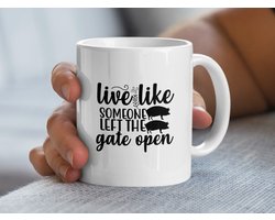Leef als iemand de poort open liet mok, Varken mok cadeau, Grappige mok, Varken liefhebber cadeau, Koffie mok, Thee mok, Uniek mok design