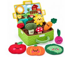 Leefico Pluche Groente & Fruit Speelset - Sensorisch Montessori Speelgoed voor Baby's en Peuters vanaf 6-12 Maanden en 1 Jaar - Knisperboekje - Baby Speelgoed