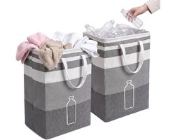 Leeg, 75 l, opvouwbare bewaarflessen, containertas met stevig metalen frame en handgrepen, waterafstotend katoen-linnen, lege verzamelcontainer voor oud papier, plastic flessen