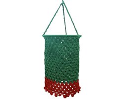 Leena-Leena duurzame lampion - groen/rood - bio katoen - 15ø cm x L 22 cm + ophanglus - hand gehaakt in Nepal - bohémien lamp - boho lamp - kinderkamer - kamerdecoratie - hanging basket - moederdag