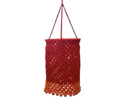 Leena-Leena duurzame lampion - rood/oranje - bio katoen - 15ø cm x L 22 cm + ophanglus - hand gehaakt in Nepal - bohémien lamp - boho lamp - kinderkamer - kamerdecoratie - hanging basket - lampenkap - moederdag