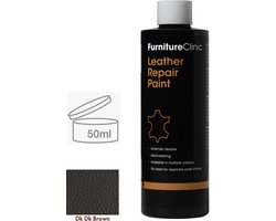 Leer reparatie Verf 2 in 1 Donker Bruin 50ml | Furniture Clinic | Leather Repair Paint 2 in 1 Dark Brown 50ml | Verf en Top Coat in 1 | Geschikt voor leren banken, leren autostoelen, schoenen, handtassen en meer | Paint and Top Coat in 1 | Leder Verf