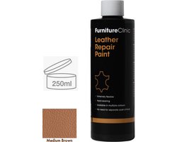 Leer reparatie Verf 2 in 1 Midden Bruin 250ml | Furniture Clinic | Leather Repair Paint 2 in 1 Medium Brown 250ml | Verf en Top Coat in 1 | Geschikt voor leren banken, leren autostoelen, schoenen, handtassen en meer | Paint and Top Coat in 1 |
