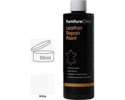Leer reparatie Verf 2 in 1 Wit 50ml | Furniture Clinic | Leather Repair Paint 2 in 1 Wit 50ml | Verf en Top Coat in 1 | Geschikt voor leren banken, leren autostoelen, schoenen, handtassen en meer | Paint and Top Coat in 1 |