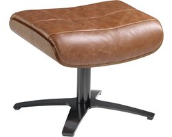 Leer Voetenbank Camel met Donkerstaal en Walnoot Frame - 39 x 52 x 42 cm