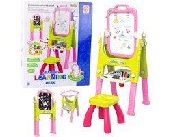 Leerbord 5-in-1 met Stoel - Tekentafel voor Kinderen met Whiteboard & Schoolbord - Verstelbaar Schrijfbord met Opbergvak - Educatief Speelgoed voor Tekenen en Schrijven - Inclusief Kruk - Stoel