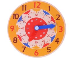 Leerklok - Montessori houten oefenklok om klok te leren kijken - Geel