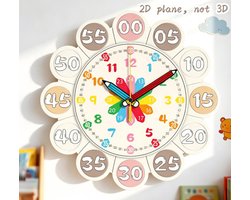 Leerklok voor kinderen – Bekroonde, geruisloze wandklok – analoge leerklok zonder tikgeluid voor klaslokalen, slaapkamers en kinderkamers – Kinderen leren eenvoudig klokkijken