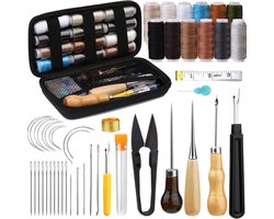 Leernaaiset - Leerbewerkingsset - Meubelreparatieset - 48-delige set - Handnaaigereedschap voor leer - Stevig en duurzaam - Inclusief naalden en naainaalden - Geschikt voor leer, stof, denim en canvas
