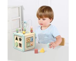 Leerzaam speelgoed – Educatief speelgoed - Montessori Speelgoed – Kinderspeelgoed – Blokkendoos – Speelkubus – Dieren – Vormen - Motorisch – Peuter Speelgoed – activiteitenkubus 5 in 1 - Jongens – Meisjes - Hout - Veilig - Milieuvriendelijk