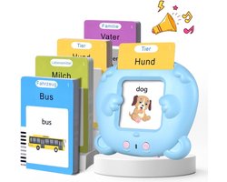 Leerzaam speelgoed-Educatieve spellen-Montessori speelgoed-Woordjes Leren-Duits & Engels Gesproken-Praten Flashkaarten-voor Autisme Peuters Meisjes Jongens 2 3 4 5 6 Jaar-kindercadeaus-Kinderspeelgoed-blauw-112 vellen 224 woorden