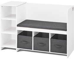 Leeshoekbank voor Kinderen, 6 Vakken en 3 Laden, Samen met Een Afneembaar Zacht Kussen, Wit