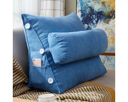 Leeskussen - Kussen voor lezen - Voor in Bed en Bank - Rugkussen - Boekenkussen met Kussenrol - Comfortabel Leeskussen - Bookseat - Meditatiekussen - Rugkussen onderrug - Blauw