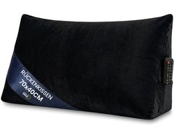 Leeskussen voor bed bank en hoofdbord 70 cm breed - groot driehoekig wigkussen rugkussen – bankkussen rugsteun lendenkussen om comfortabel te lezen in bed of tv te kijken kussen Zwart – Fluweel