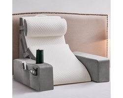 Leeskussen voor bed en bank, boekenkussen met afneembare nekrol en armleuning, rugkussen, bed, wandkussen, multifunctioneel wigkussen om te lezen, werken