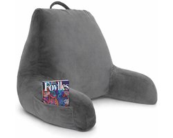 Leeskussen - Voor in bed - Met 4 opbergvakken - Rugkussen bank - zitkussen - Lende - Rug kussen onderrug - Lees - Kussens - Knuffel - Steun - Boeken - book - Seat - Grijs
