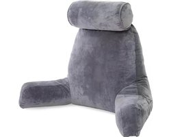 Leeskussen voor in Bed of Bank - Ergonomisch Rugkussen Onderrug Ondersteuning - Boekkussen met Armsteunen - Bookseat met opbergvak & Nekrol - Relax kussen - 60cm - Sleeptight