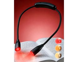 Leeslamp Klem - Boeklamp Nek - Ontspannen Lezen - Gefocust Roodlicht - 1 Watt - Zwart